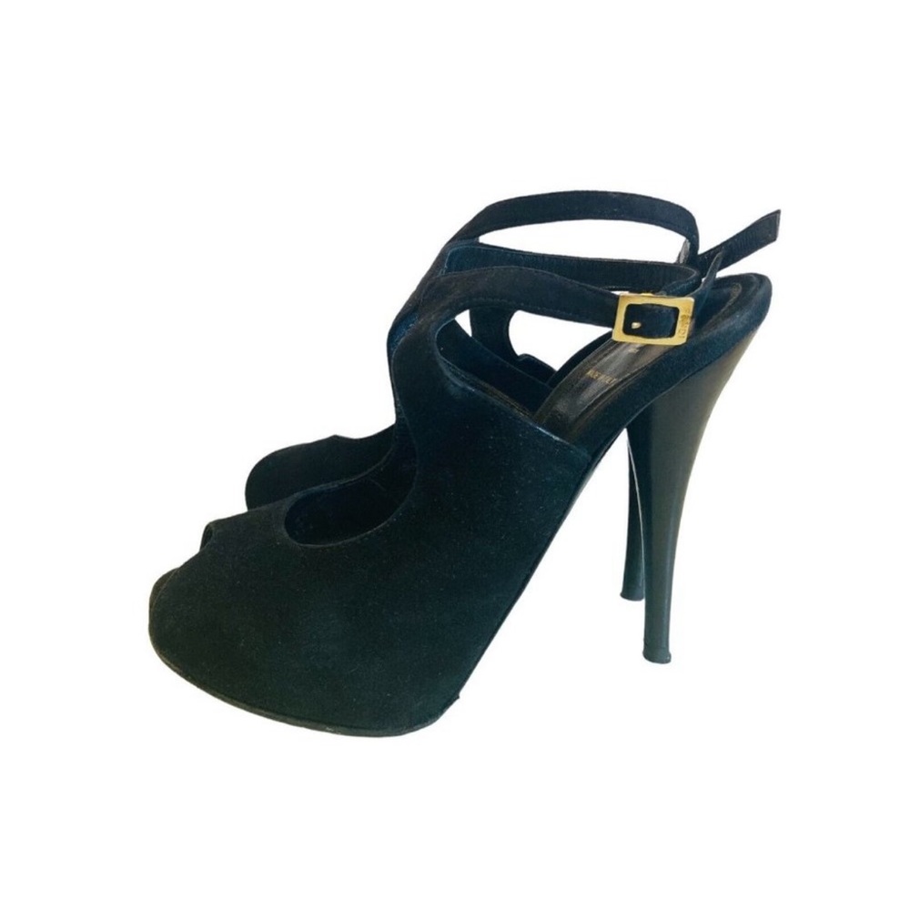 FENDI Black Suede Peep Toe Sandals Pumps Heels
